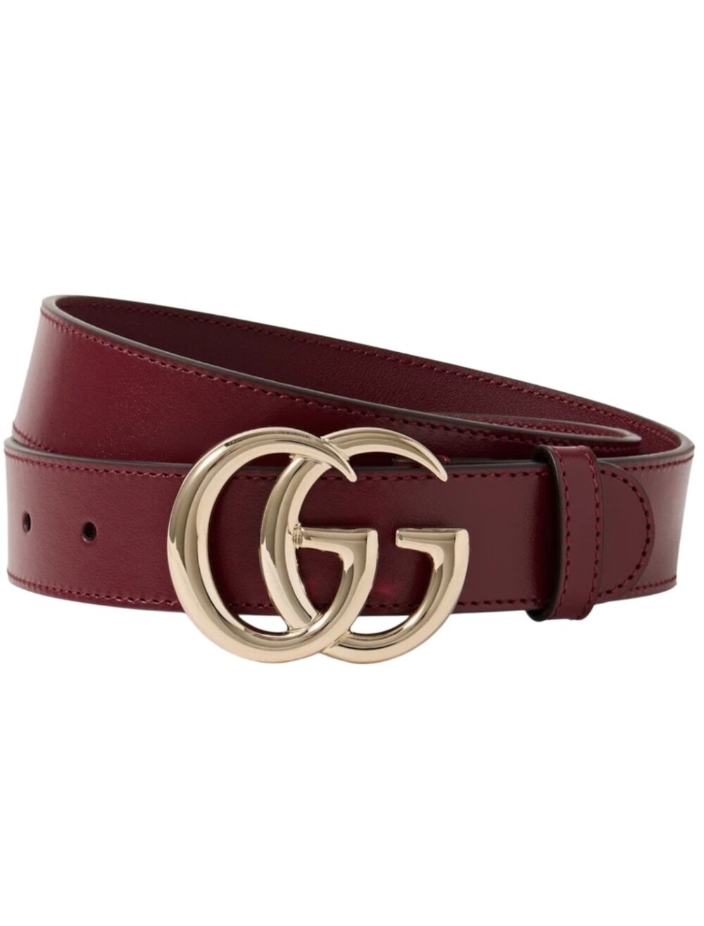 Gucci Rosso Ancora Dark Red Thin GG Marmont Leather Belt Shiny Gold Buckle